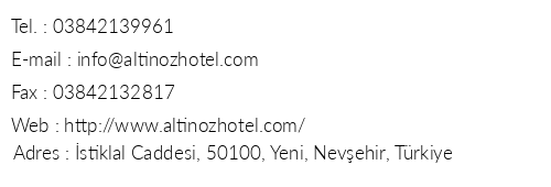 Altnz Hotel Nevsehir telefon numaralar, faks, e-mail, posta adresi ve iletiim bilgileri